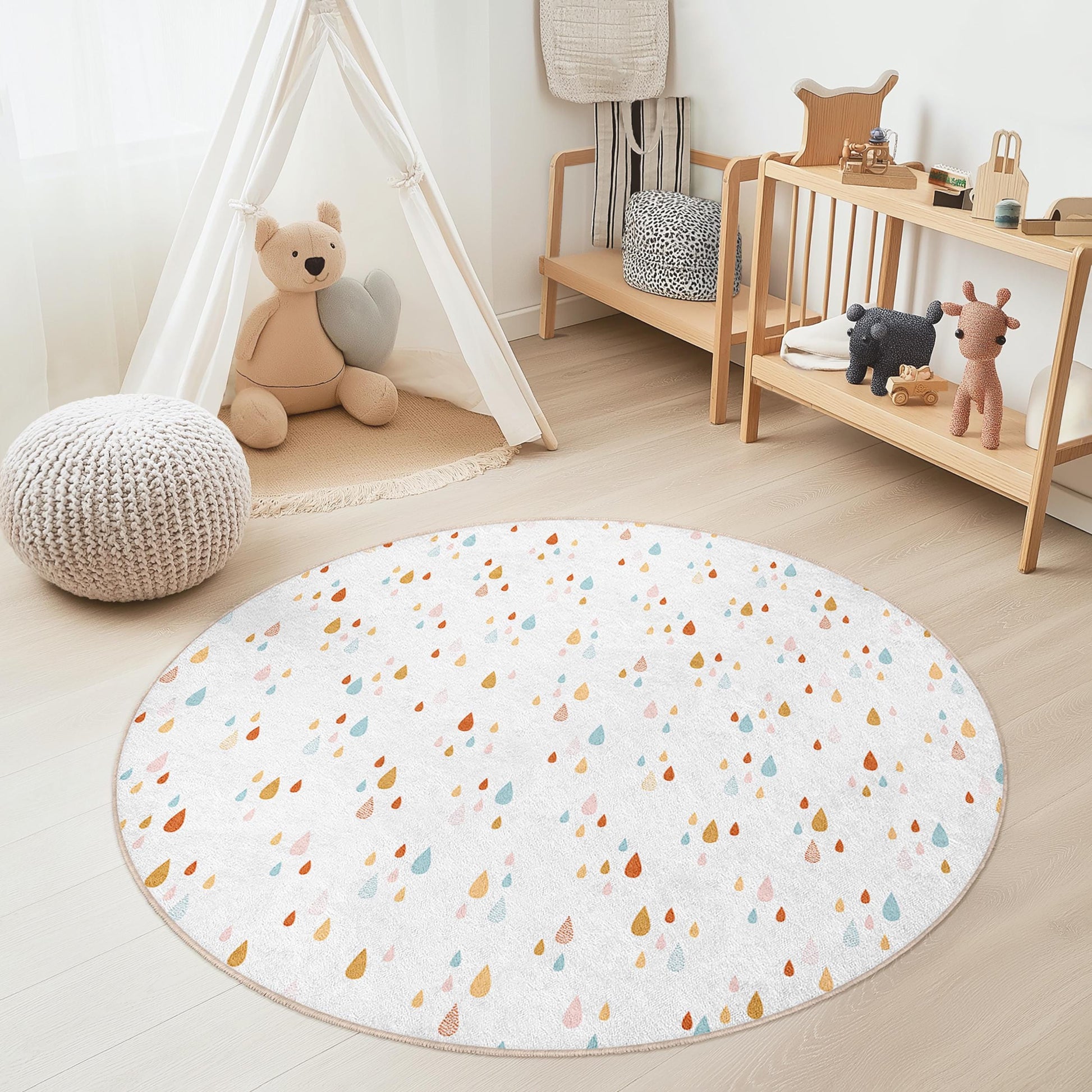 Colorful Raindrop Kids Rug: Soft Play Mat, Nursery Decor