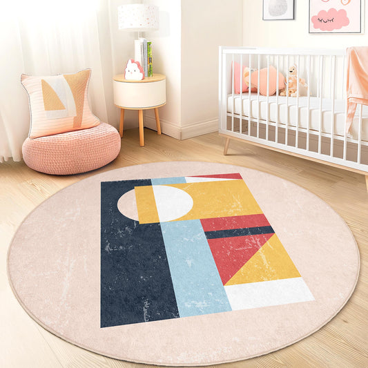 Colorful Geometric Round Kids Rug, Modern Circle Carpet, Playroom Decor, Nursery Area Rug, Soft Round Rug for Children
