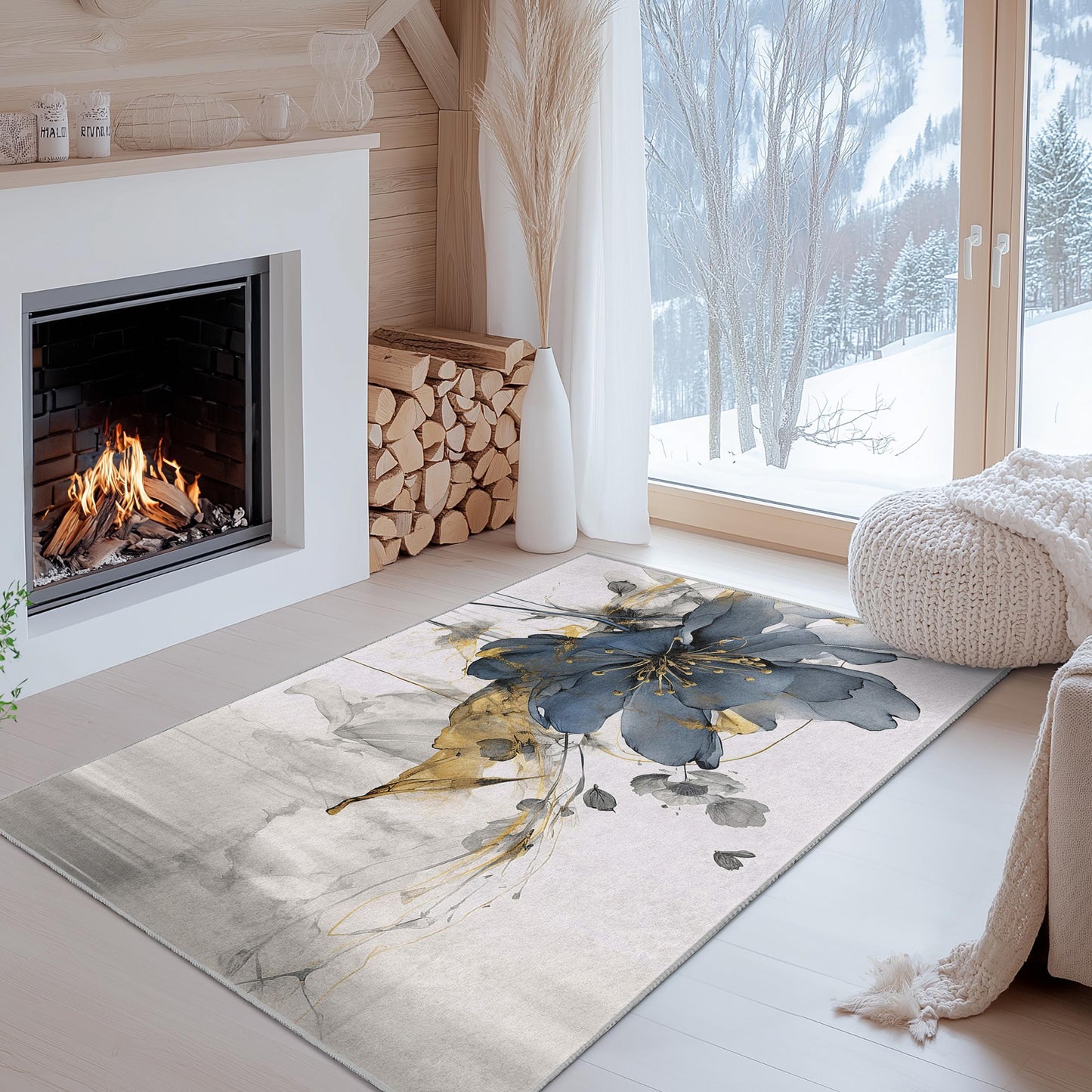 Abstrakter Kunstteppich | Eleganter rechteckiger Teppich mit floralem Design | Wohnteppich | Stilvoller Akzent fürs Wohnzimmer