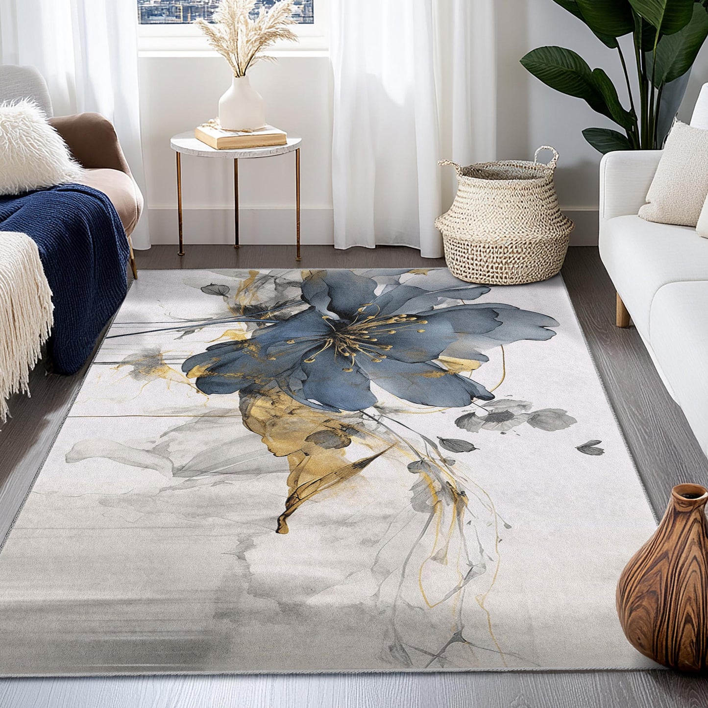 Abstrakter Kunstteppich | Eleganter rechteckiger Teppich mit floralem Design | Wohnteppich | Stilvoller Akzent fürs Wohnzimmer