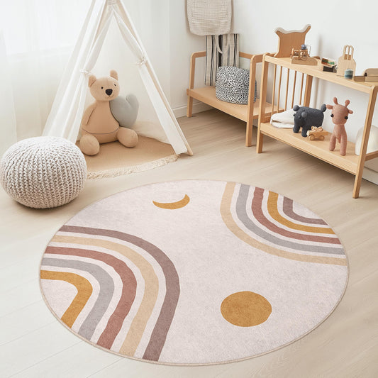 Colorful Round Kids Play Rug, Fun Circular Carpet for Children's Rooms, Playroom Decor, Soft Nursery Rug, Modern Kids Rug