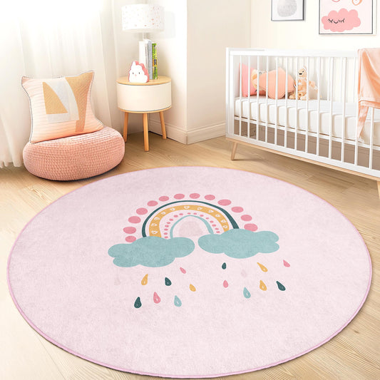 Rainbow Pattern Round Kids Rug, Soft Nursery Decor, Playful Round Carpet, Kids Room Area Rug, Colorful Round Mat for Children