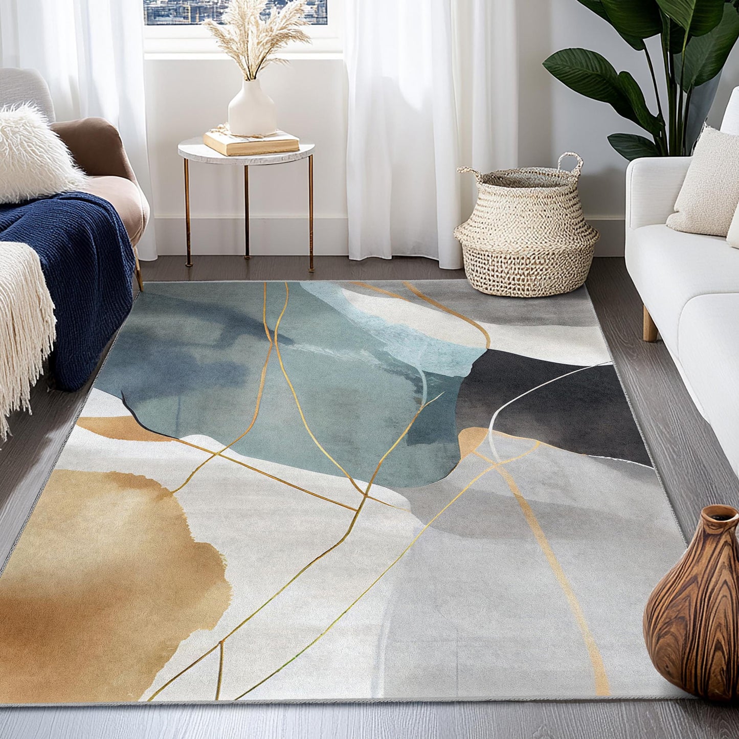 Rechteckiger Teppich mit abstraktem Muster | Moderne geometrische Fußmatte | Stilvolle Wohndekoration | Zeitgenössischer Wohnzimmerteppich