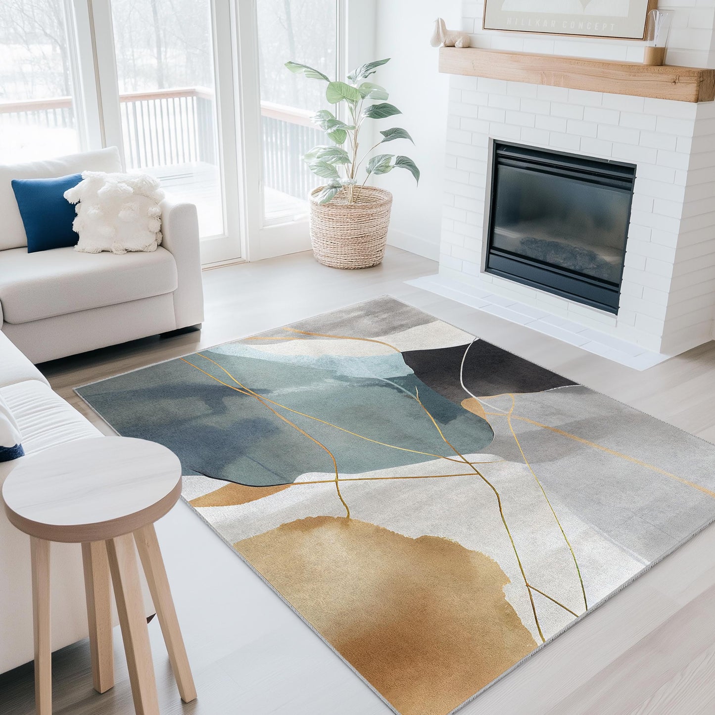 Rechteckiger Teppich mit abstraktem Muster | Moderne geometrische Fußmatte | Stilvolle Wohndekoration | Zeitgenössischer Wohnzimmerteppich