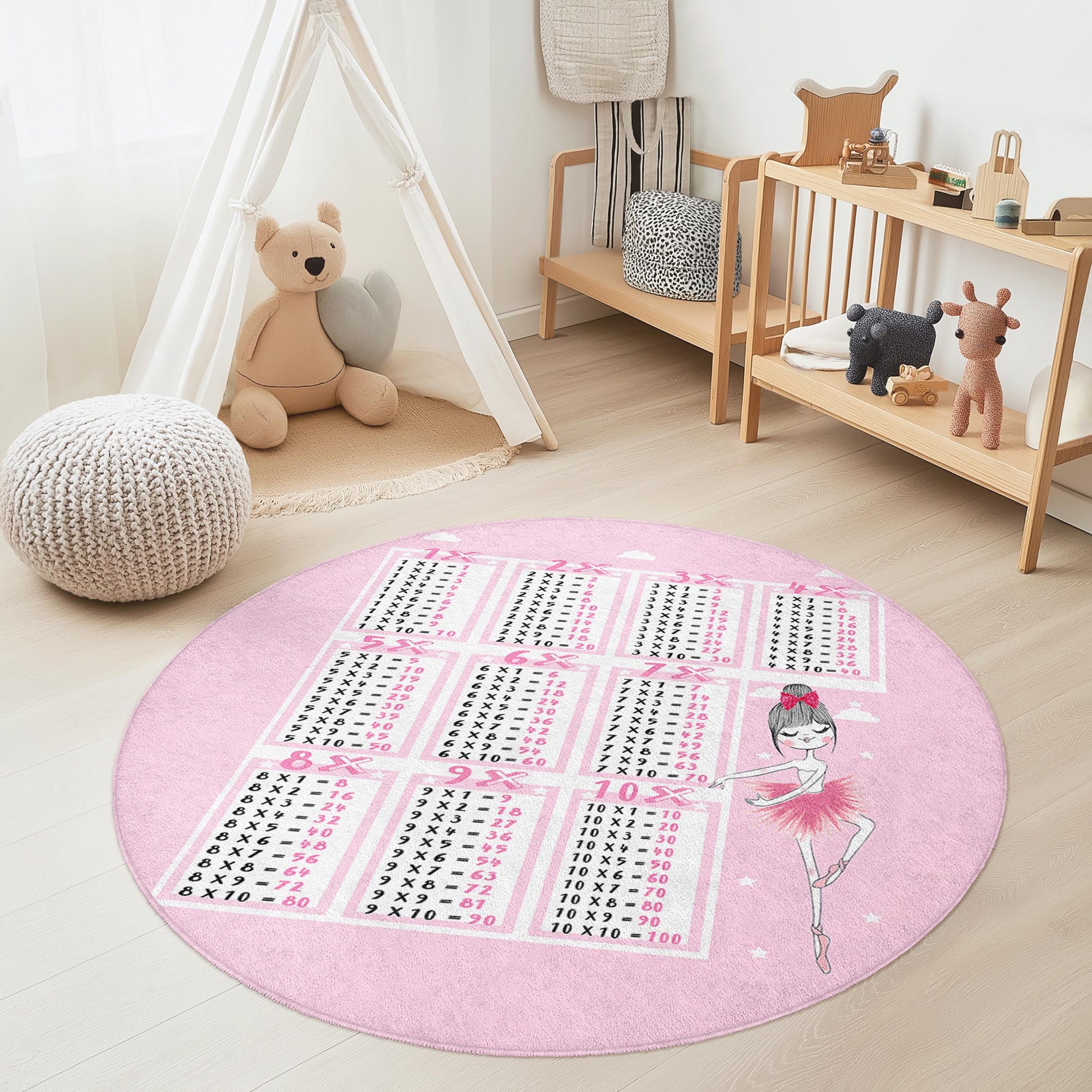 Ballet Dance Round Kids Rug, Pink Ballet Themed Carpet, Playroom Decor, Educational Learning Mat, Soft Play Rug for Girls