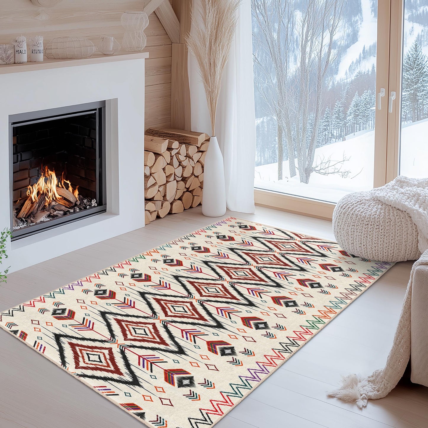 Rechteckiger Teppich mit geometrischem Muster | Moderner Boho-Teppich | Stilvolle Wohnzimmerdekoration | Vielseitiges Wohnaccessoire
