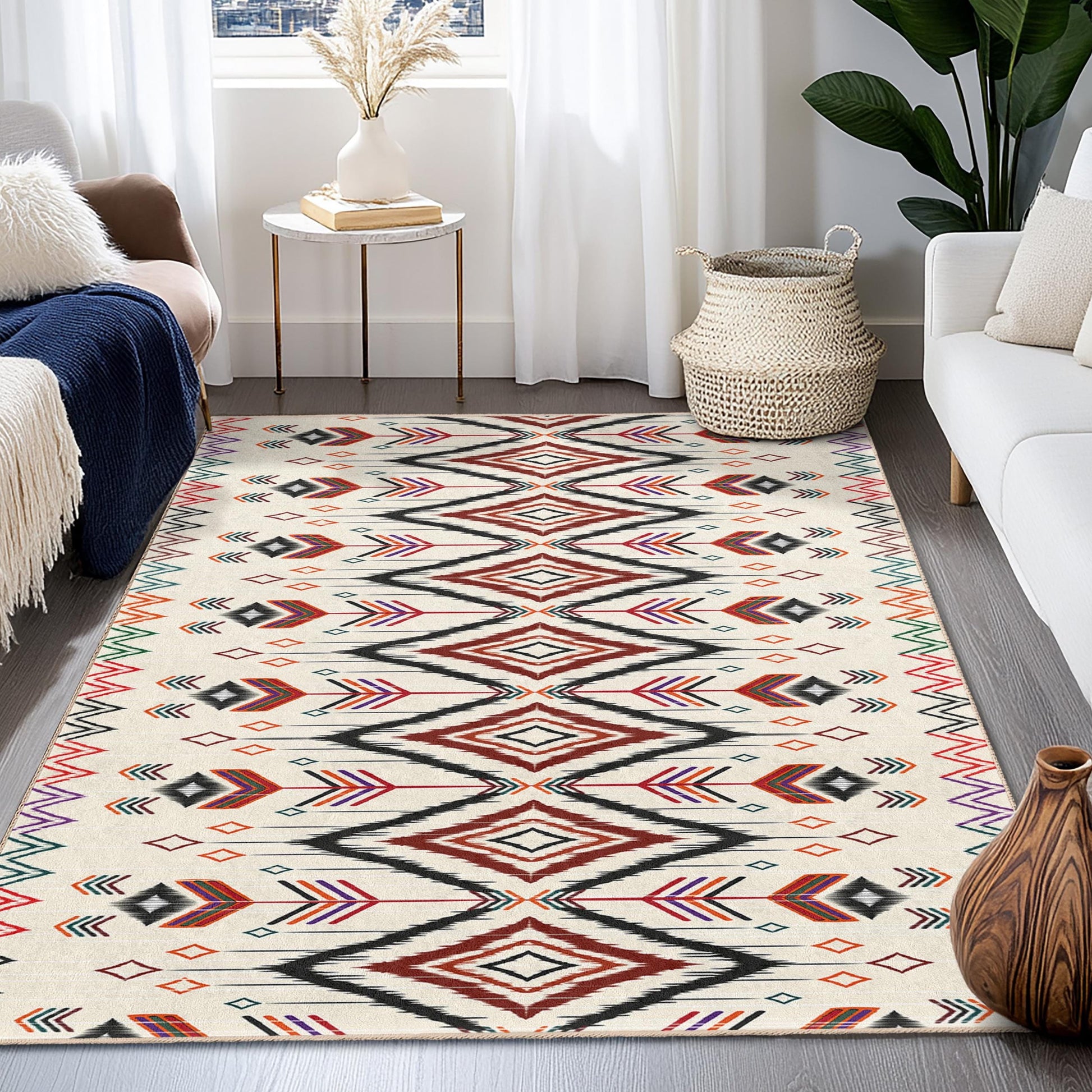 Geometric Patterned Rectangle Rug | Modern Bohemian Area Carpet | Stylish Living Room Decor | Versatile Home Accent