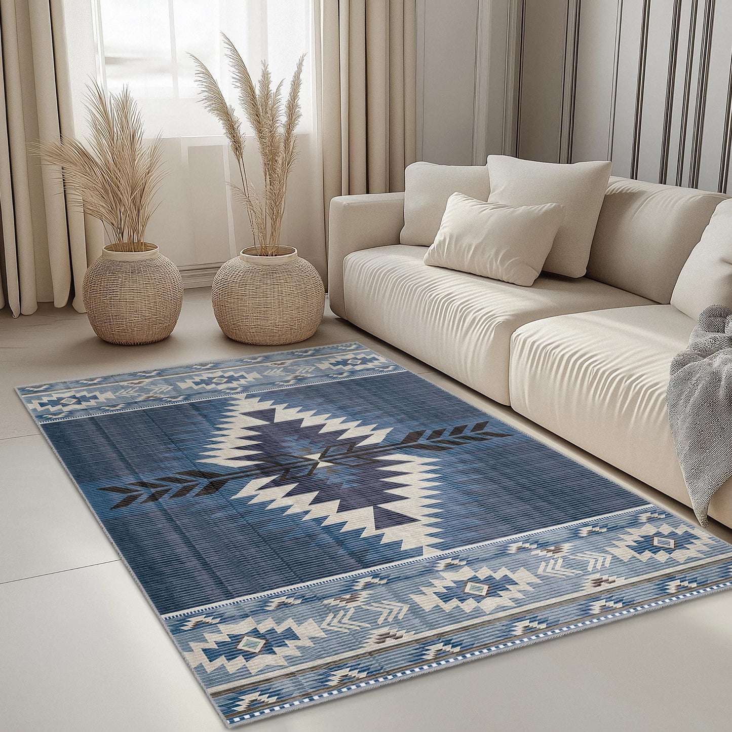Rechteckiger Teppich mit geometrischen Mustern | Moderner Boho-Chic-Teppich | Stilvolle Wohnaccessoires | Weicher und waschbarer Teppich