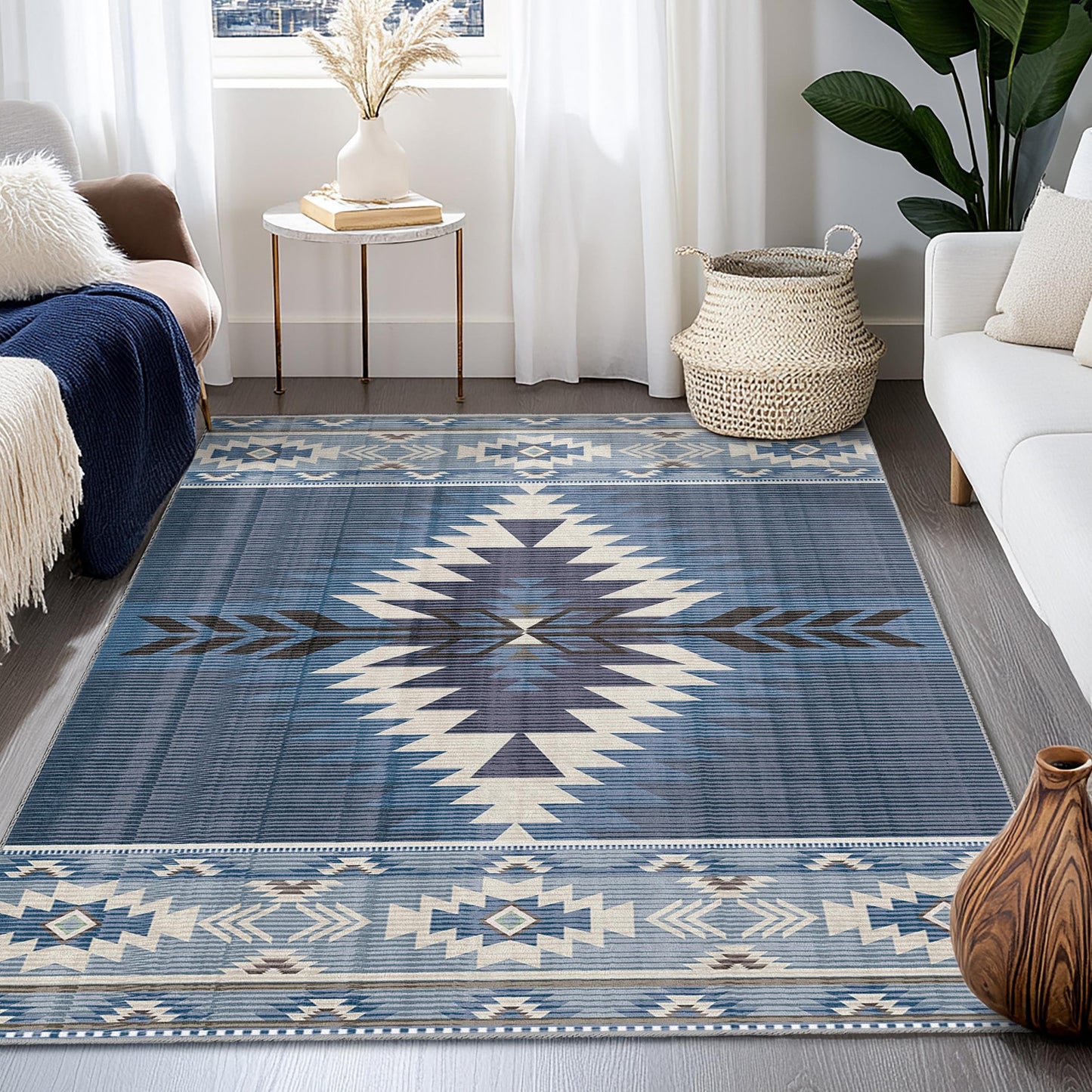 Rechteckiger Teppich mit geometrischen Mustern | Moderner Boho-Chic-Teppich | Stilvolle Wohnaccessoires | Weicher und waschbarer Teppich