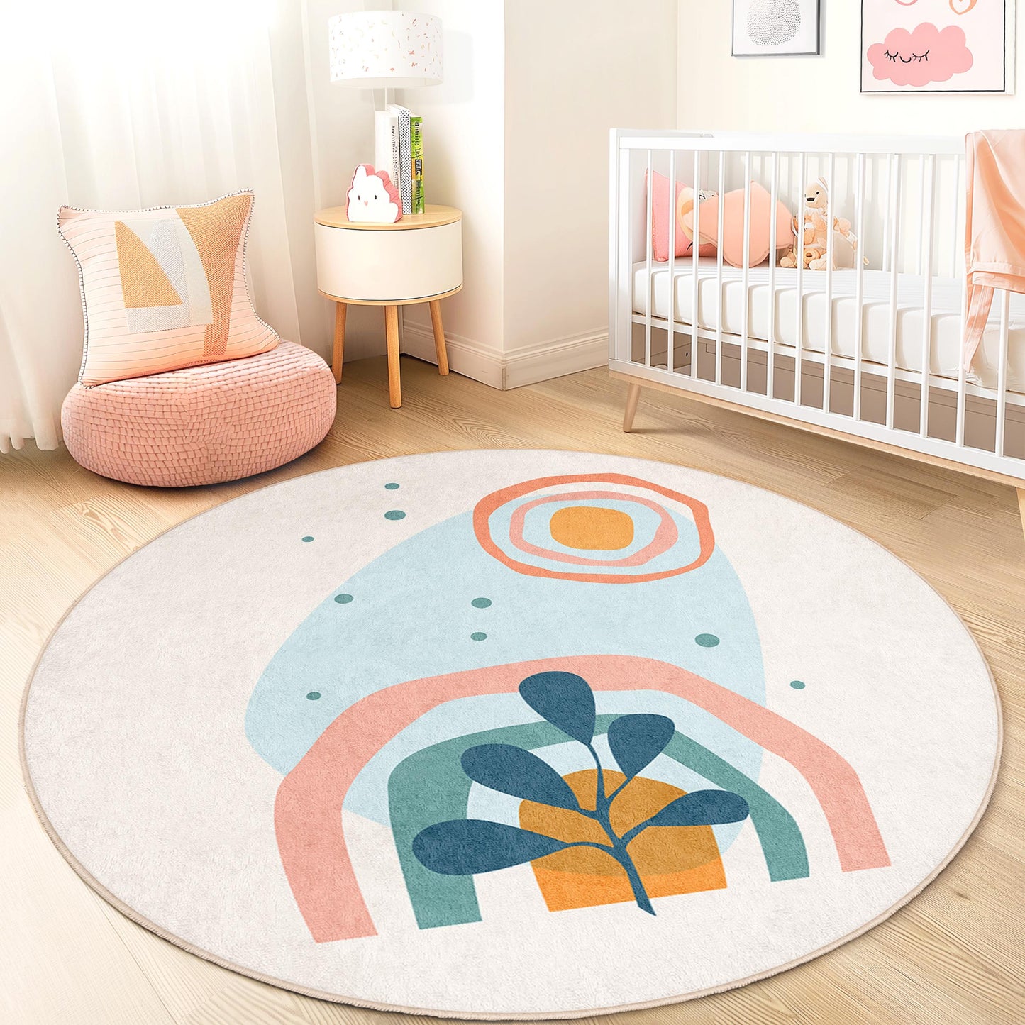 Colorful Abstract Round Kids Rug, Playful Nursery Carpet, Modern Round Area Rug, Cute Kids Room Decor, Unique Round Play Mat