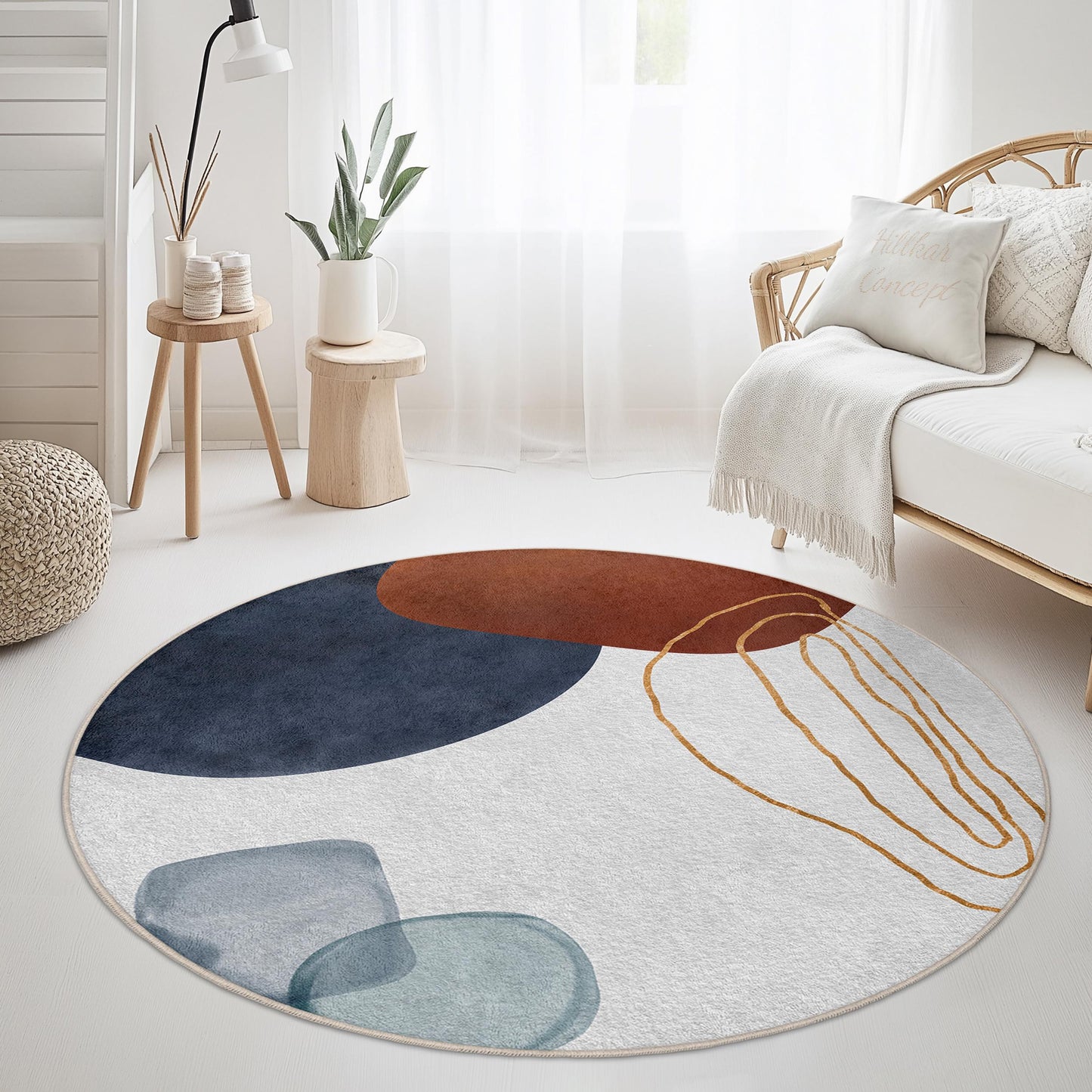 Moderner, geometrischer Teppich | Abstrakter, farbenfroher, runder Teppich | Künstlerische Wohndekoration | Stilvolle Wohnzimmermatte
