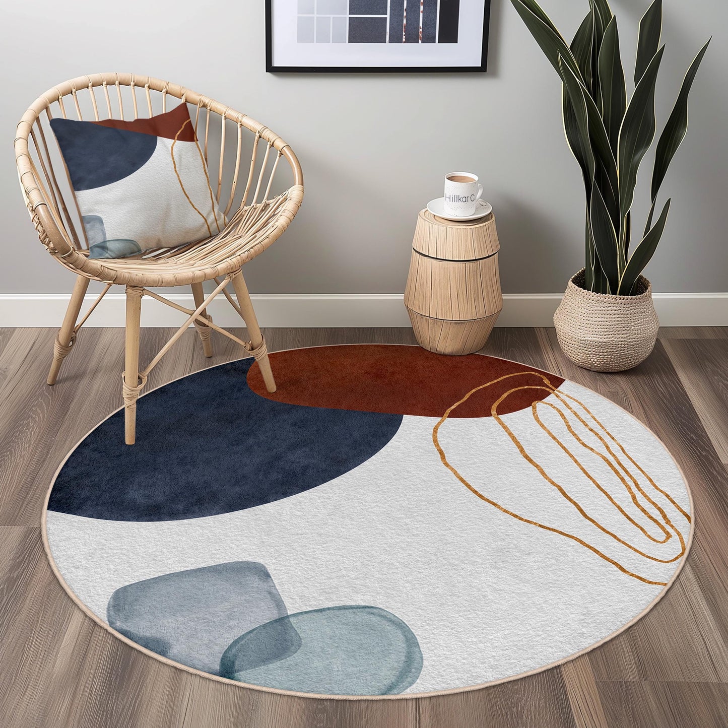 Moderner, geometrischer Teppich | Abstrakter, farbenfroher, runder Teppich | Künstlerische Wohndekoration | Stilvolle Wohnzimmermatte