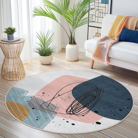 Abstract Round Art Rug | Modern Home Dcor | Soft and Cozy Circular Carpet | Stylish Living Room Mat