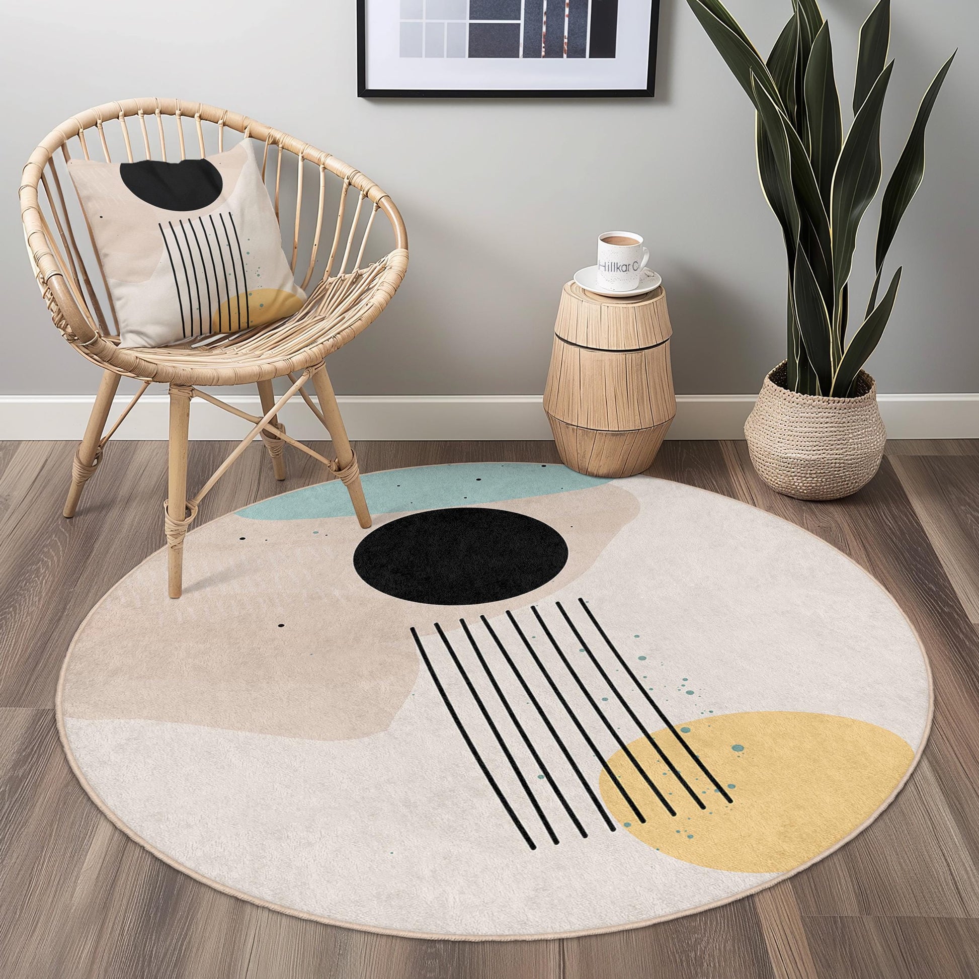 Abstract Geometric Round Area Rug | Modern Circle Carpet for Living Room | Soft Cotton Floor Mat | Trendy Home Decor