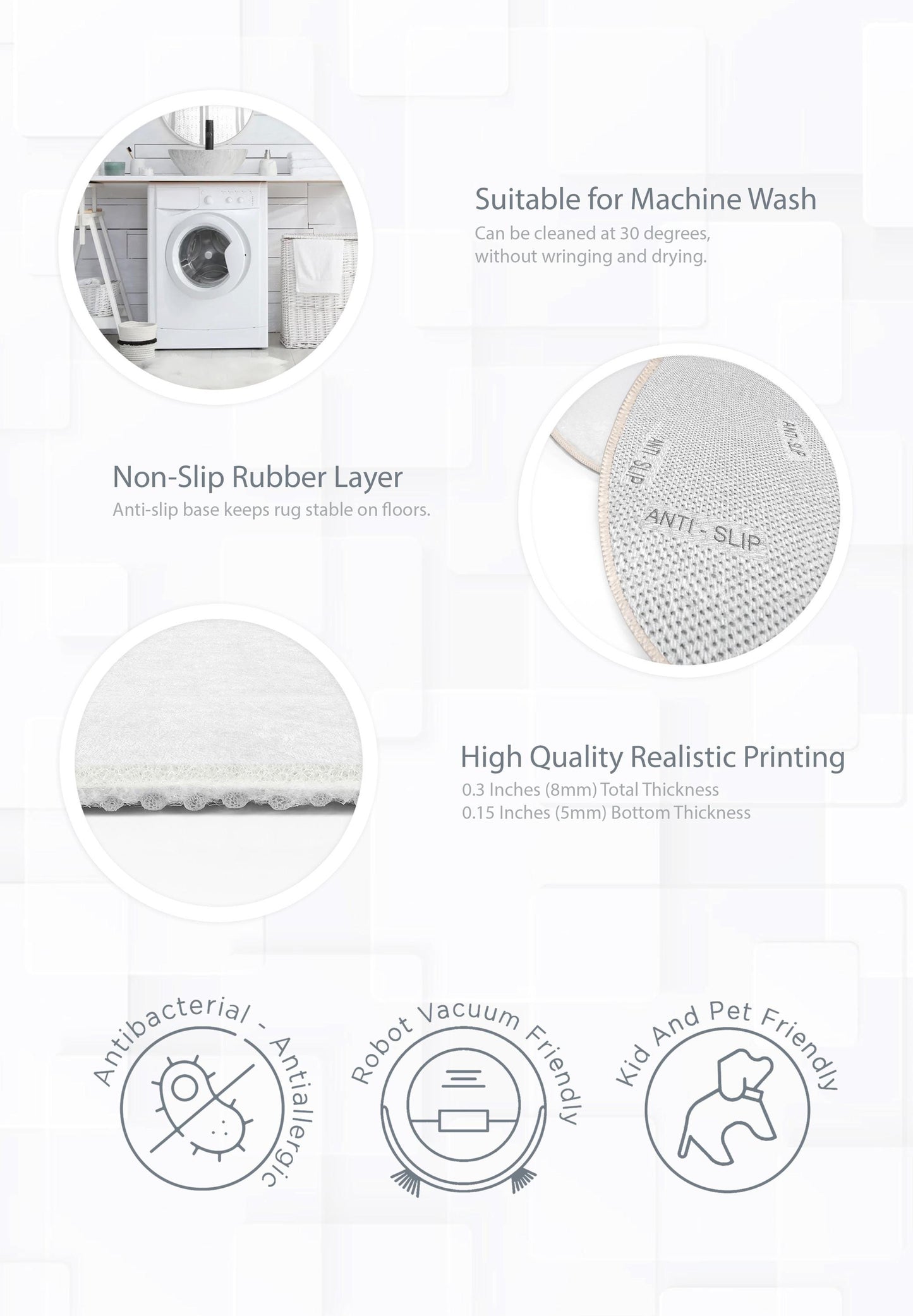 Abstrakter runder Baumwollteppich | Moderner runder Teppich mit einzigartigem Design | Weiche, rutschfeste Bodenmatte fürs Wohnzimmer
