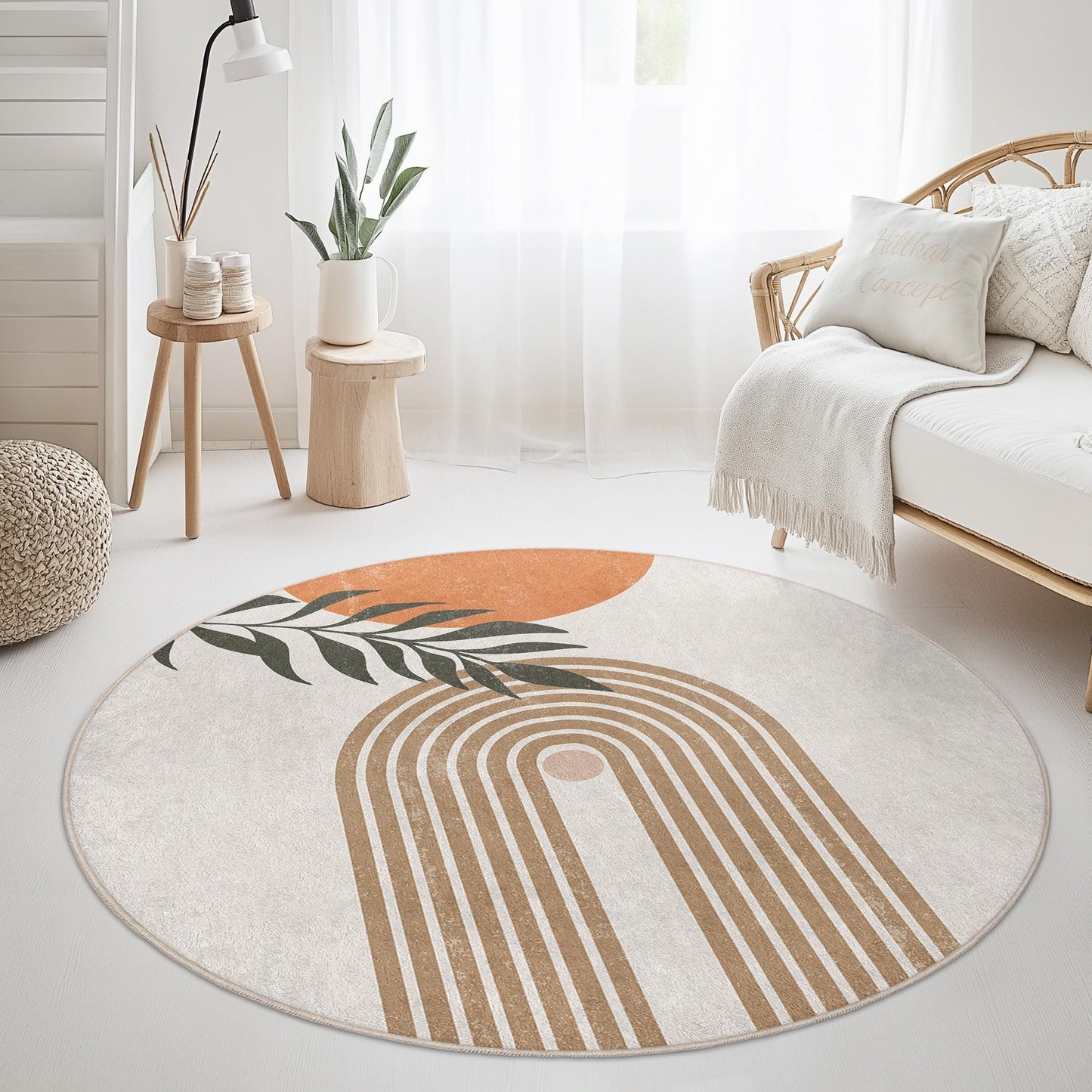 Abstrakter Regenbogen-Kreisteppich | Moderner Boho-Rundteppich | Stilvolle Wohnzimmer-Fußmatte | Wohnaccessoire