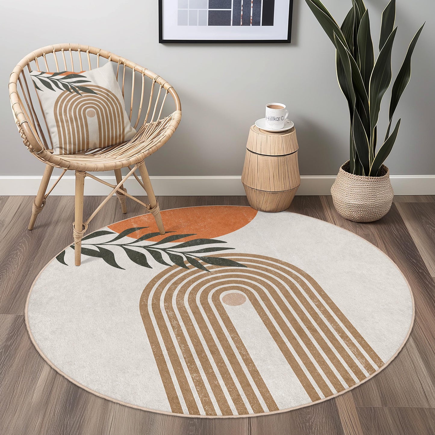 Abstrakter Regenbogen-Kreisteppich | Moderner Boho-Rundteppich | Stilvolle Wohnzimmer-Fußmatte | Wohnaccessoire