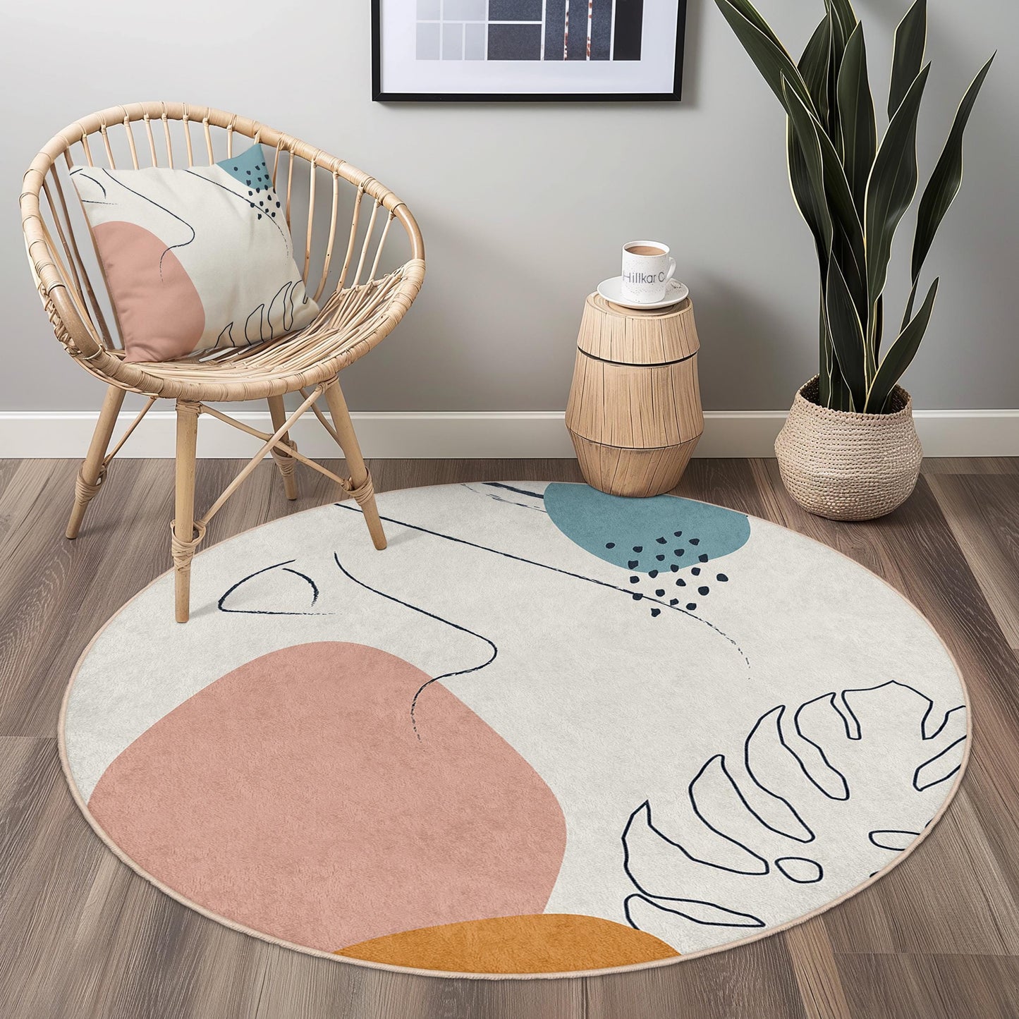 Abstrakter runder Teppich | Moderner Boho-Rundteppich | Weiche Baumwoll-Fußmatte | Stilvolle Wohnzimmerdekoration