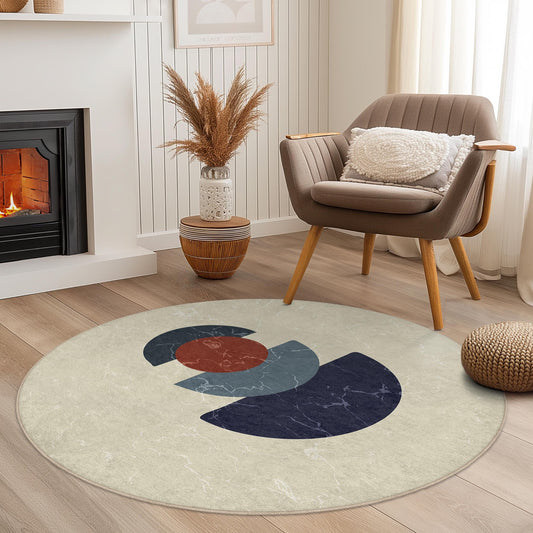 Abstract Geometric Round Area Rug | Modern Art Decor | Soft Cotton Floor Mat | Stylish Living Room Carpet
