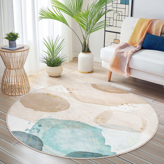 Abstract Watercolor Round Area Rug | Soft Cotton Artistic Floor Mat | Modern Home Decor | Stylish Living Room Carpet