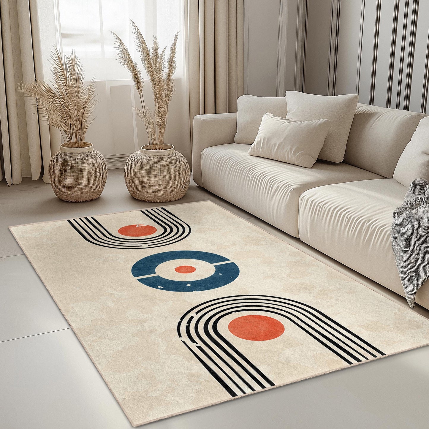 Geometric Retro Rectangle Area Rug, Modern Design Carpet for Living Room, Soft Indoor Rug, Stylish Home Decor, Unique Floor Mat