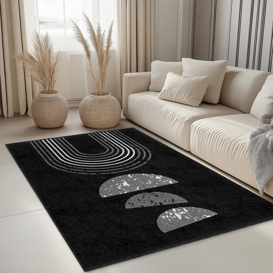 Modern Geometric Rectangular Rug, Stylish Black and White Area Rug, Contemporary Home Decor, Living Room Carpet, Abstract Design Rug