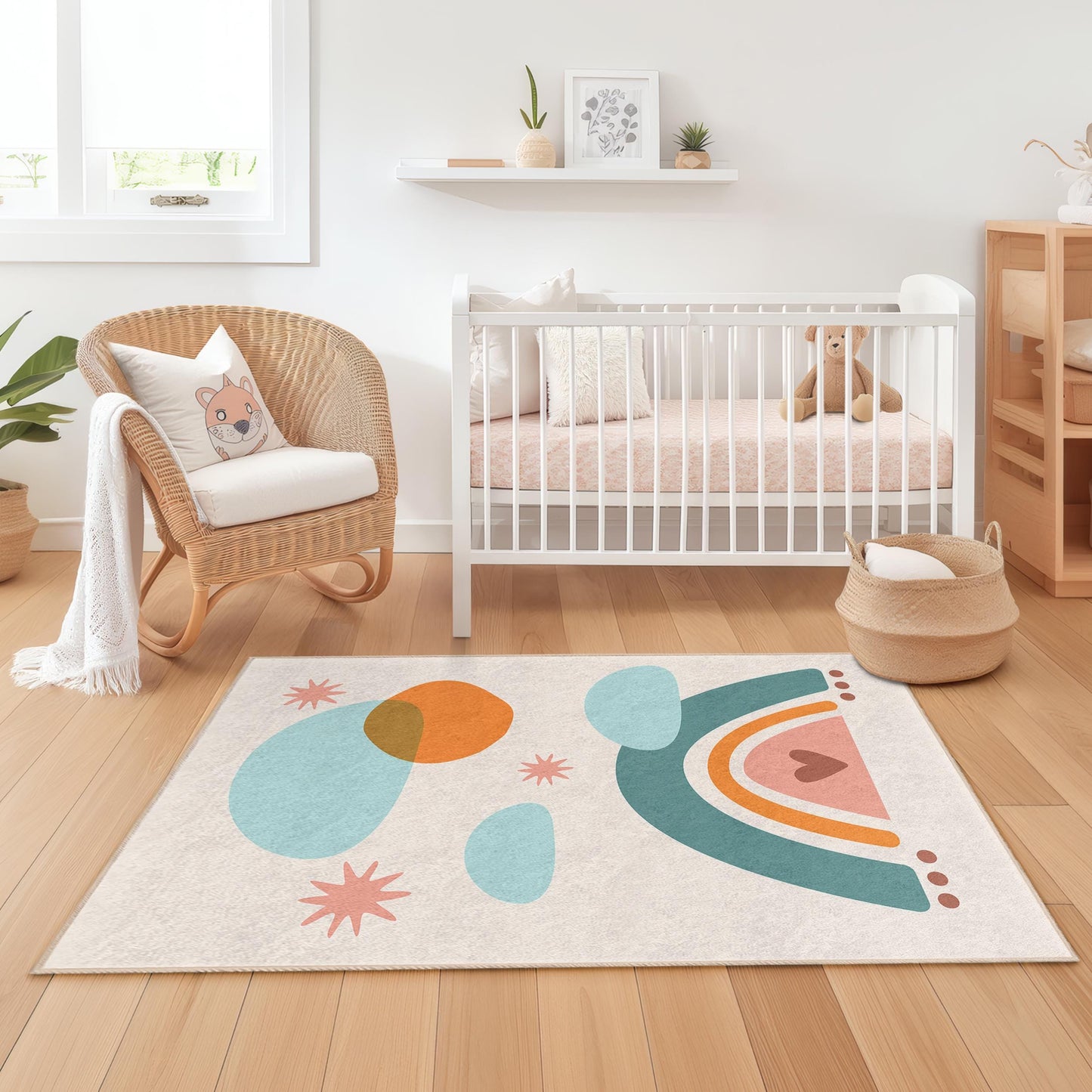 Regenbogenfarbener Spielteppich, bunter rechteckiger Kinderteppich, weicher Kinderzimmerteppich, Spielzimmerdeko, Kinderzimmer-Basics, lustiger Kinderteppich