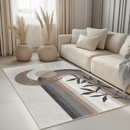 Abstract Moon and Floral Rectangular Area Rug, Modern Geometric Carpet, Decorative Indoor Rug, Living Room Decor, Stylish Home Accessory