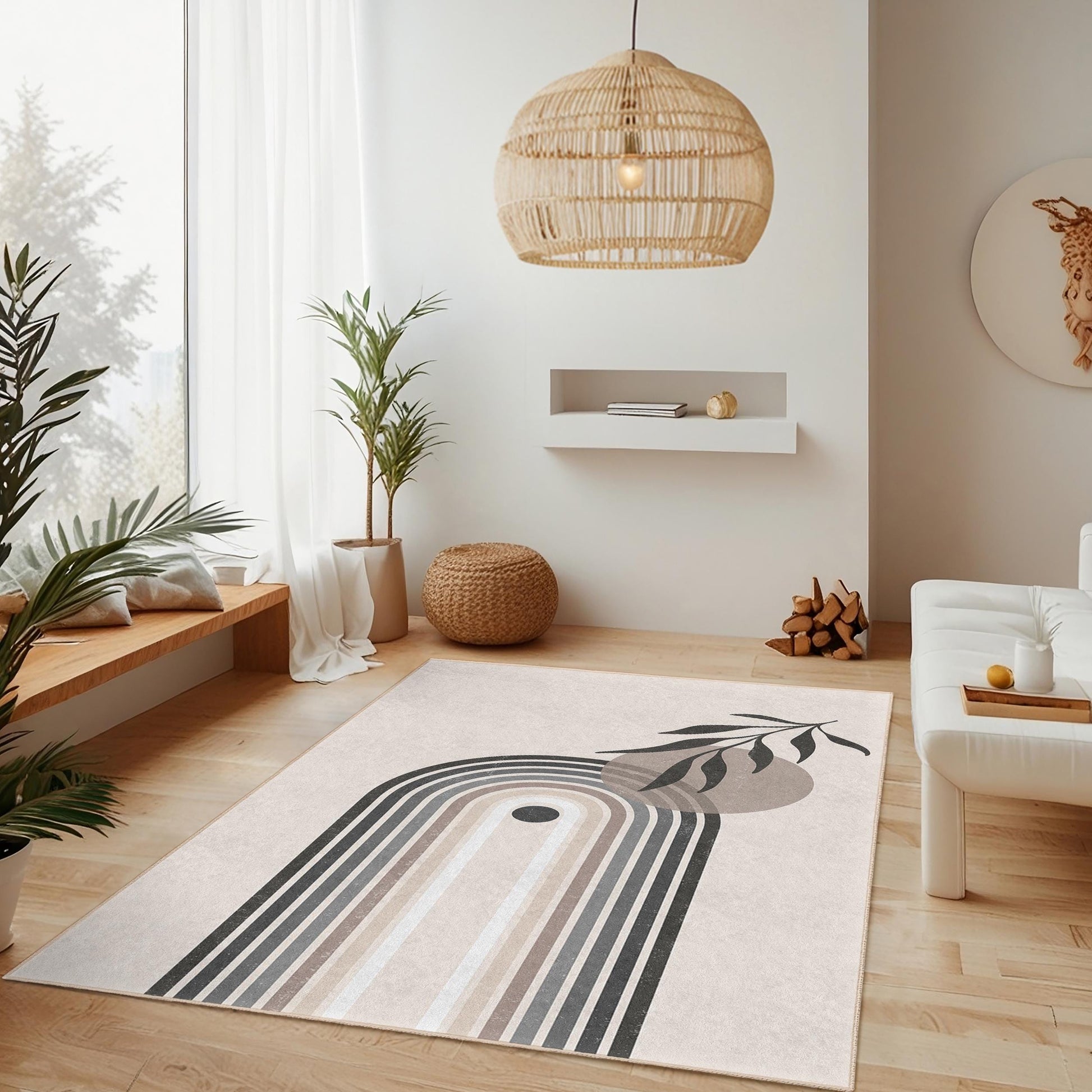 Abstract Rainbow Geometric Rectangular Area Rug, Modern Boho Decor, Living Room Carpet, Artistic Floor Mat, Chic Home Interior