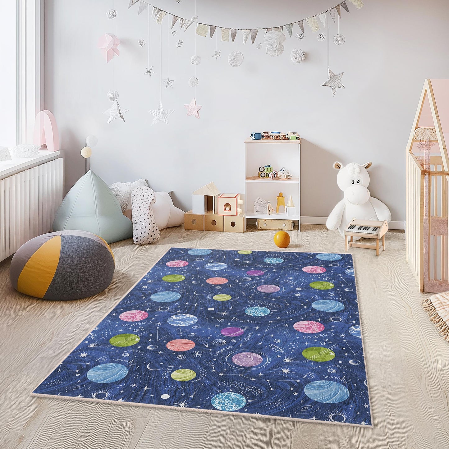Kosmischer Traum-Spielteppich für Kinder, Weltraum-Kinderteppich, rechteckige Spielmatte fürs Kinderzimmer, Astronauten-Deko