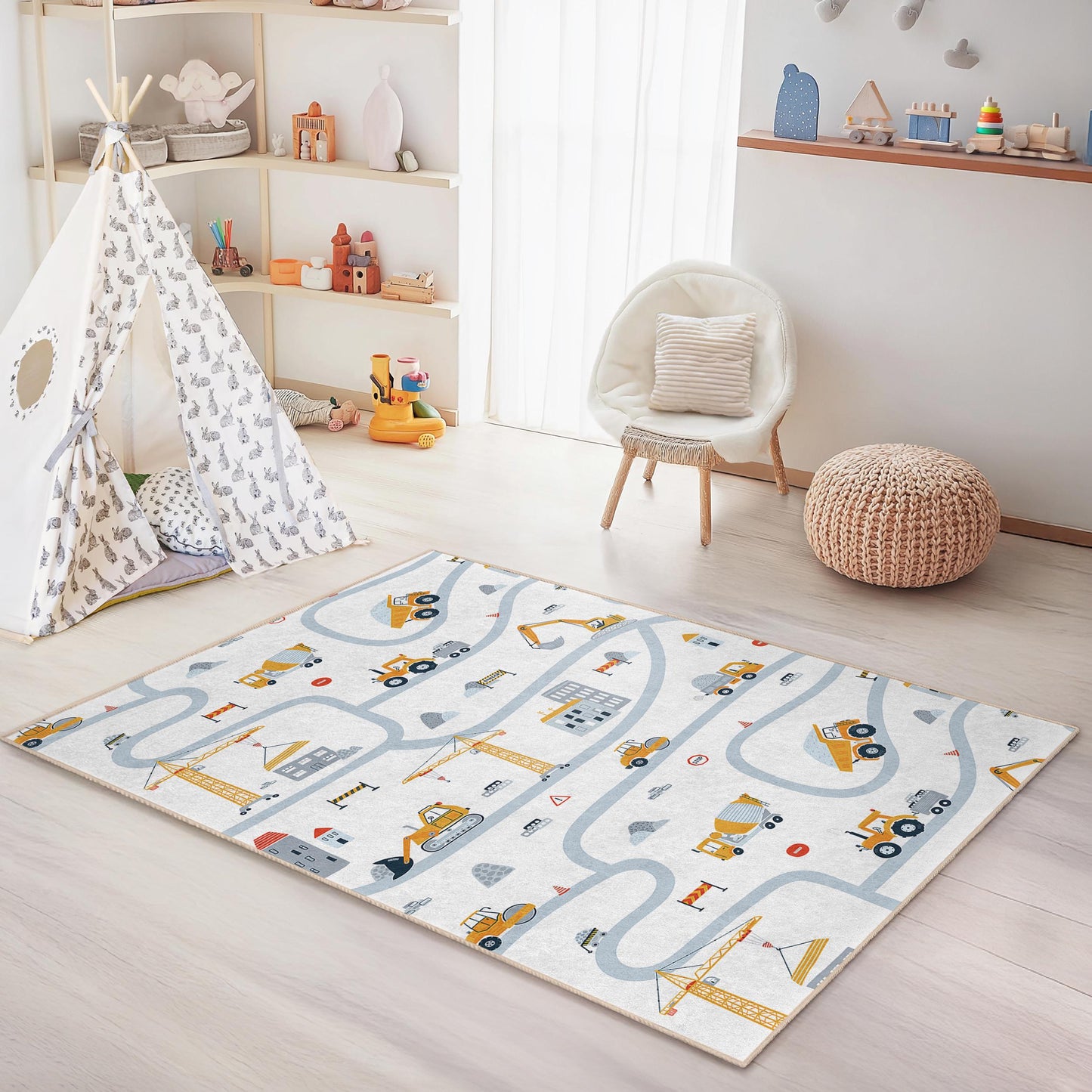 Baustellen-Spielteppich: Straßenkarten-Teppich fürs Kinderzimmer