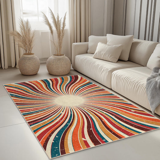 Retro Swirl Pattern Rectangular Area Rug, Colorful Abstract Carpet, Bohemian Home Decor, Living Room Rug, Unique Floor Mat