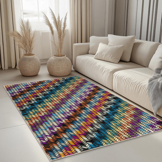Colorful Geometric Pattern Rectangular Rug, Boho Chic Area Rug, Modern Living Room Decor, Bright Multi-Color Carpet