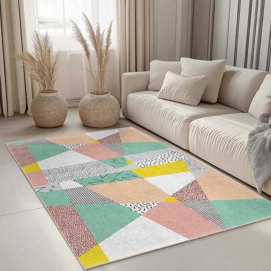 Colorful Geometric Rectangle Area Rug, Modern Abstract Design Carpet for Living Room, Stylish Rectangular Home Decor