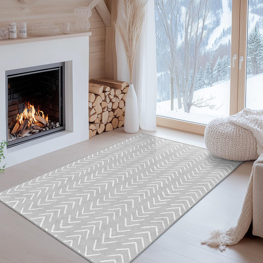 Chevron Pattern Rectangle Area Rug, Modern Grey and White Carpet, Stylish Living Room Rug, Elegant Home Decor, Soft Floor Mat