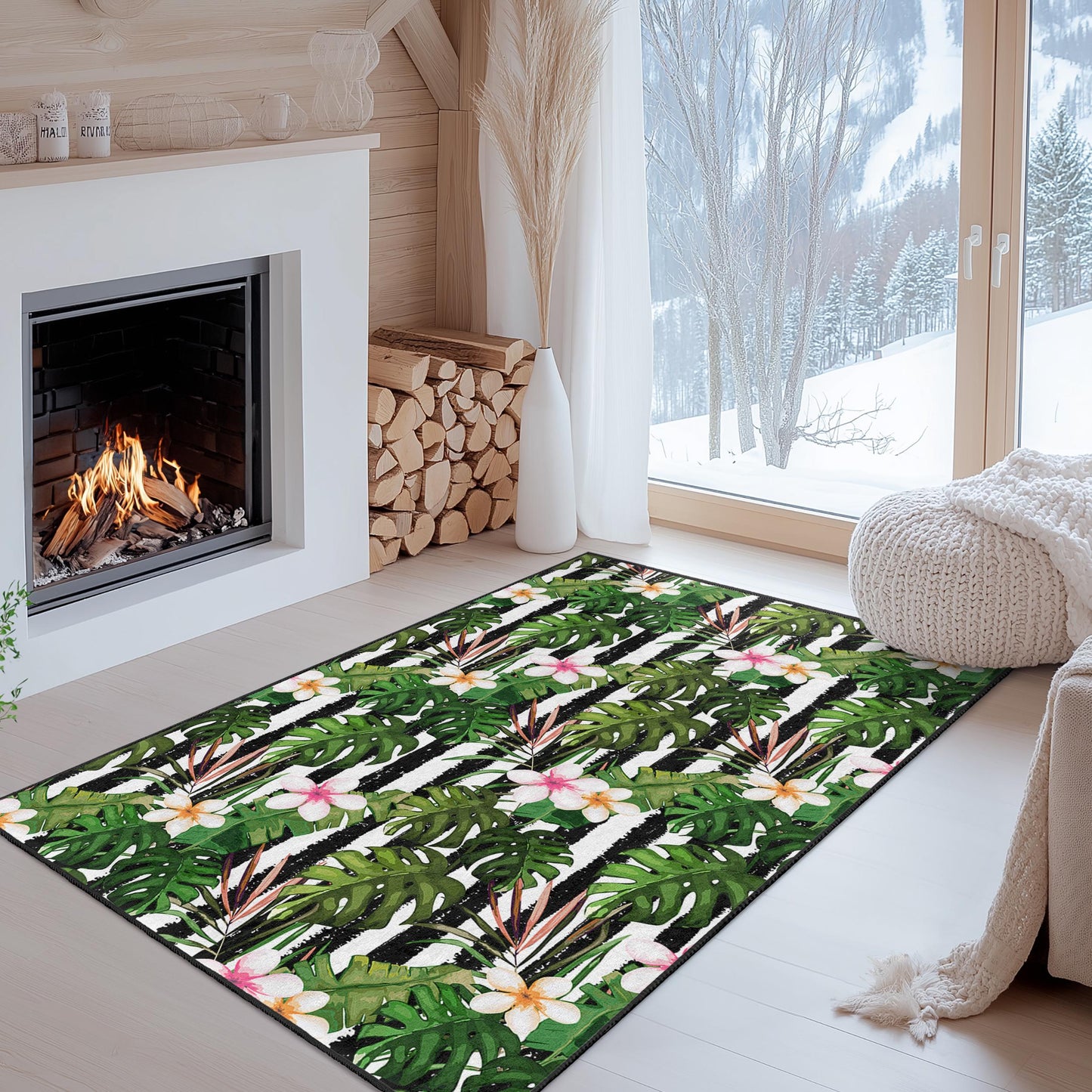 Tropical Leaves Area Rug, Floral Pattern Rectangle Rug, Living Room Carpet, Modern Home Decor, Indoor Outdoor Rug, Bohemian Style