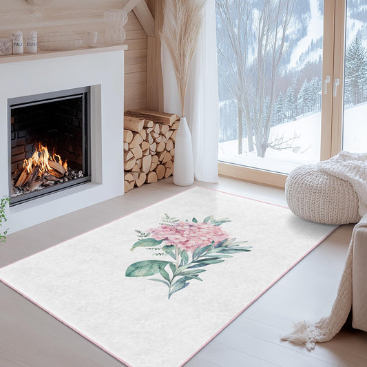 Soft Floral Rectangular Area Rug, Pink Flower Carpet for Living Room, Home Decor, Cozy Bedroom Rug, Elegant Floral Design