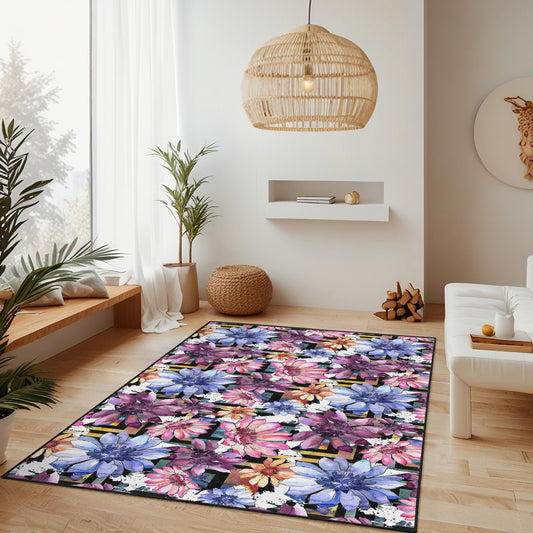 Vibrant Floral Rectangle Area Rug, Colorful Flower Carpet for Living Room, Home Decor, Modern Design, Indoor Rug