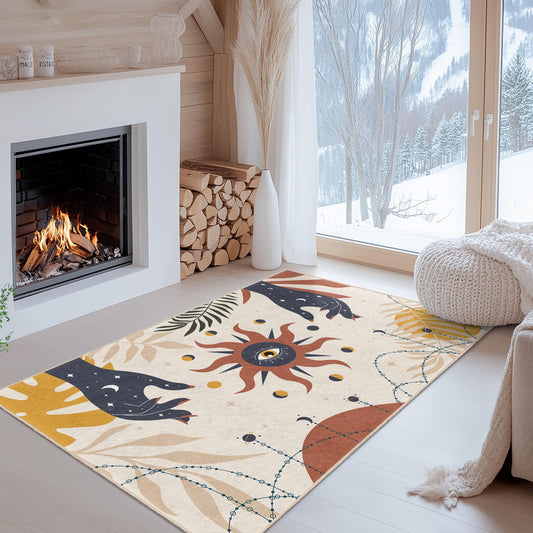 Bohemian Style Rectangle Rug, Modern Abstract Design Area Rug, Living Room Carpet, Unique Home Decor, Stylish Floor Mat