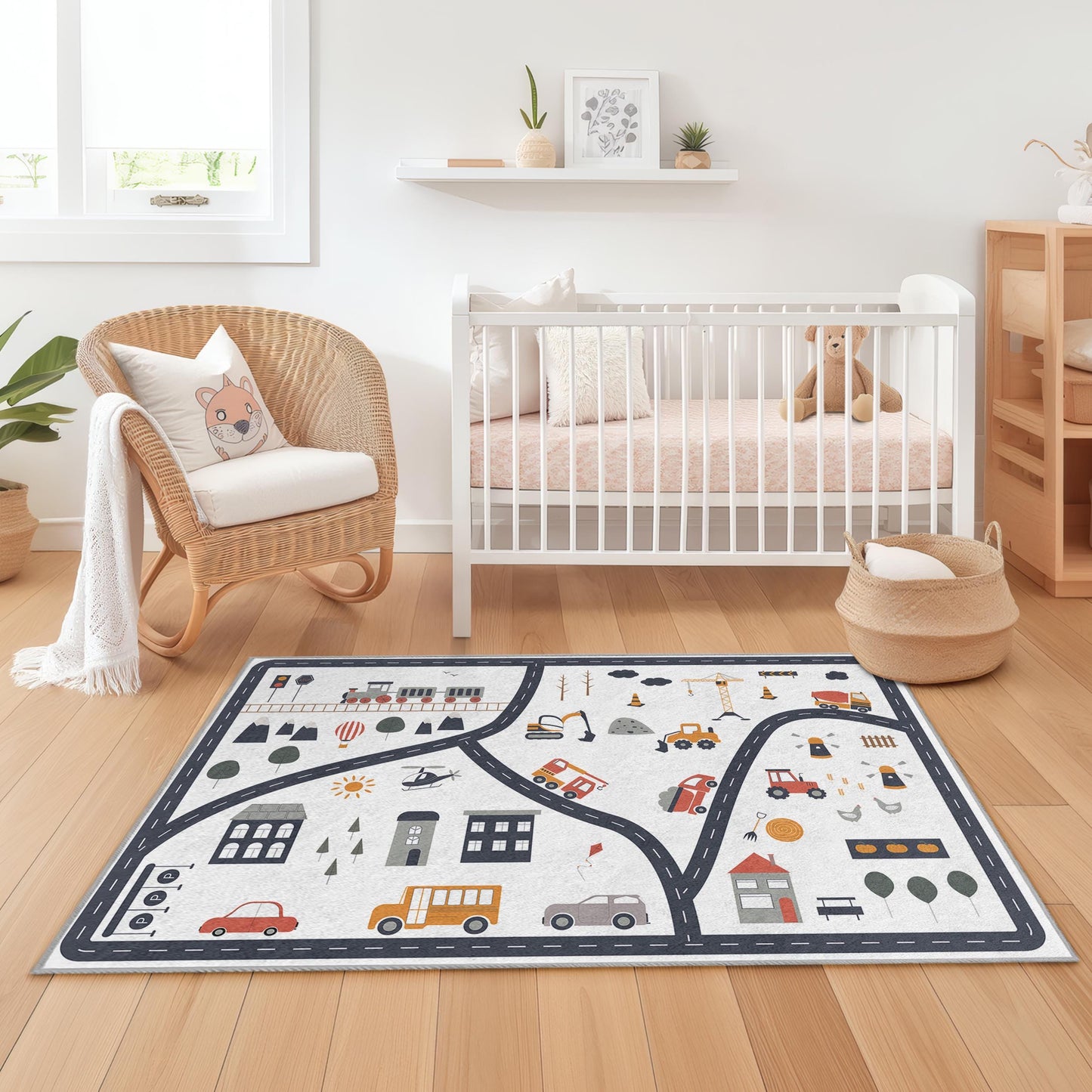 Bunter Stadtstraßen-Spielteppich für Kinder, interaktiver Straßenkarten-Teppich, lustige Spielmatte für Kinderzimmer, Spielzimmer und Schlafzimmer