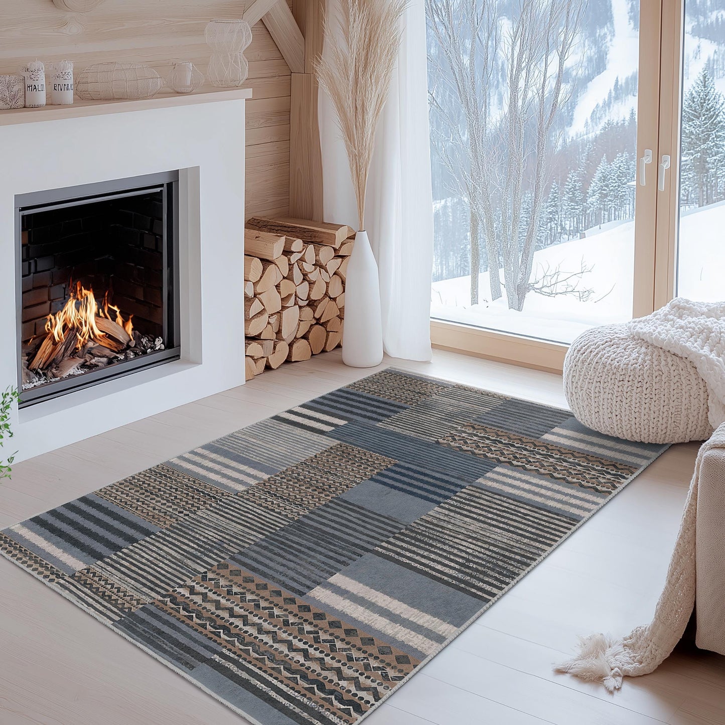 Modern Geometric Pattern Rectangular Area Rug, Stylish Living Room Carpet, Decorative Carpet for Home, Contemporary Design Rug