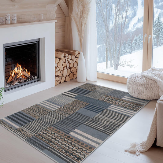Modern Geometric Pattern Rectangular Area Rug, Stylish Living Room Carpet, Decorative Carpet for Home, Contemporary Design Rug