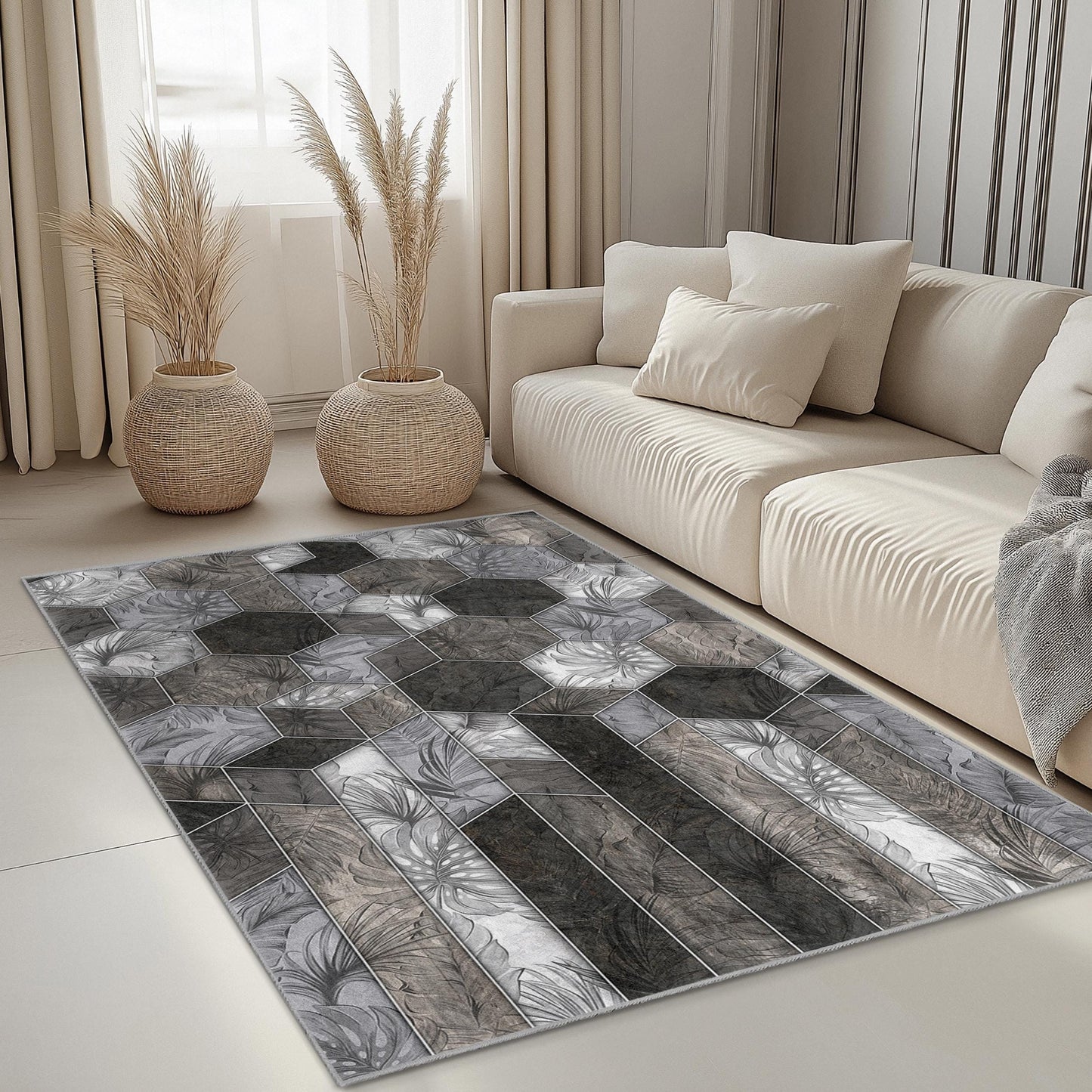 Elegant Hexagonal Pattern Area Rug, Modern Geometric Design Rug, Rectangular Living Room Carpet, Stylish Home Decor Rug