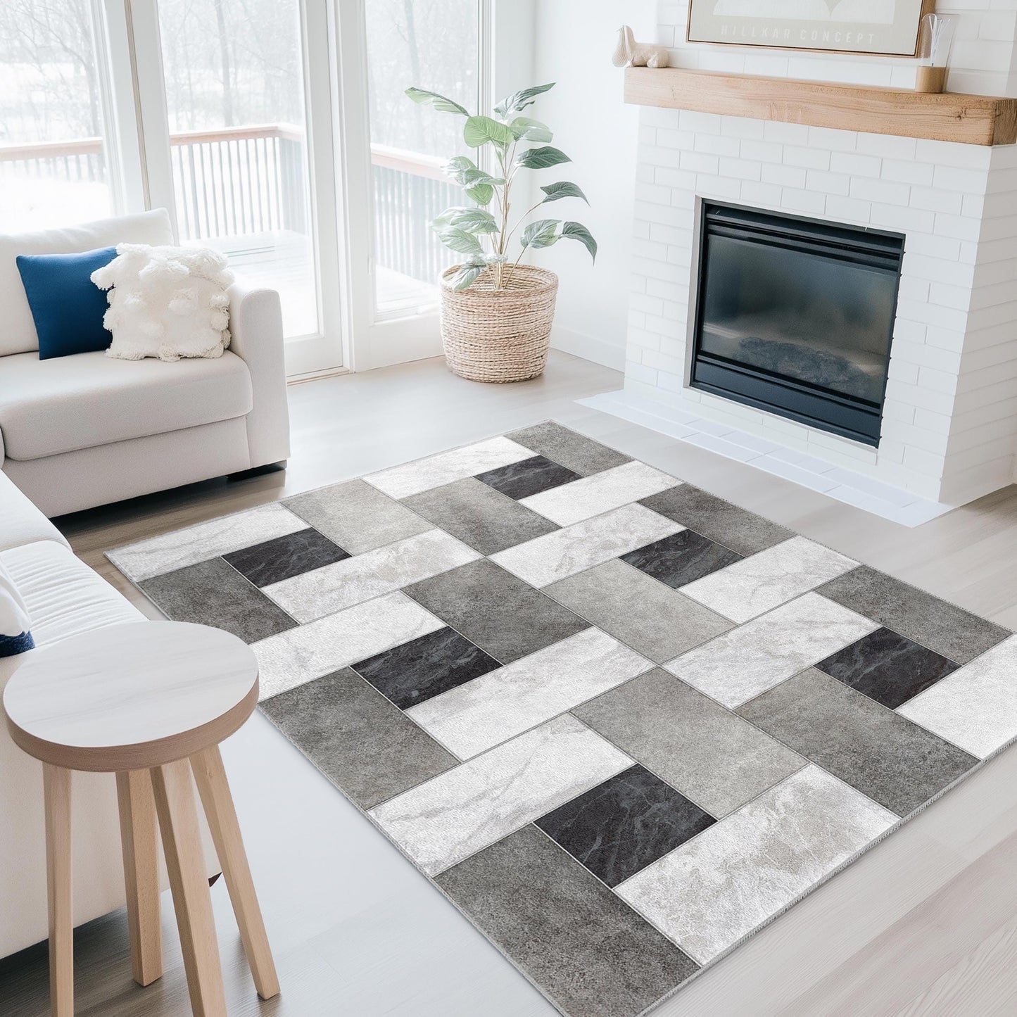 Geometric Pattern Rectangular Area Rug, Modern Living Room Carpet, Soft Indoor Rug, Contemporary Home Decor, Stylish Floor Mat