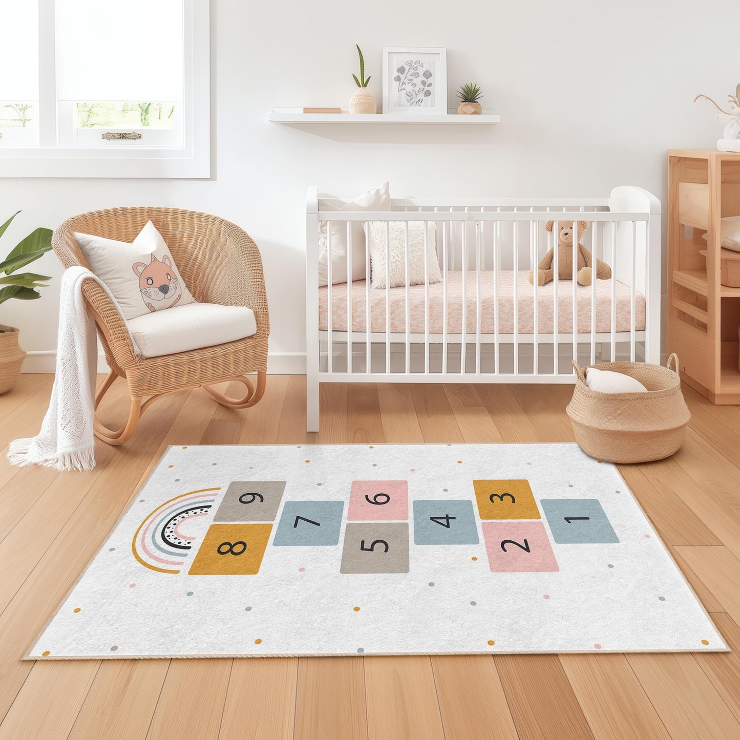 Hüpfkästchen-Regenbogen-Spielteppich für Kinder, rechteckiger Kinderteppich, lustiger Spielzimmerteppich, weiche Kinderzimmermatte, farbenfrohe Kinderzimmerdekoration