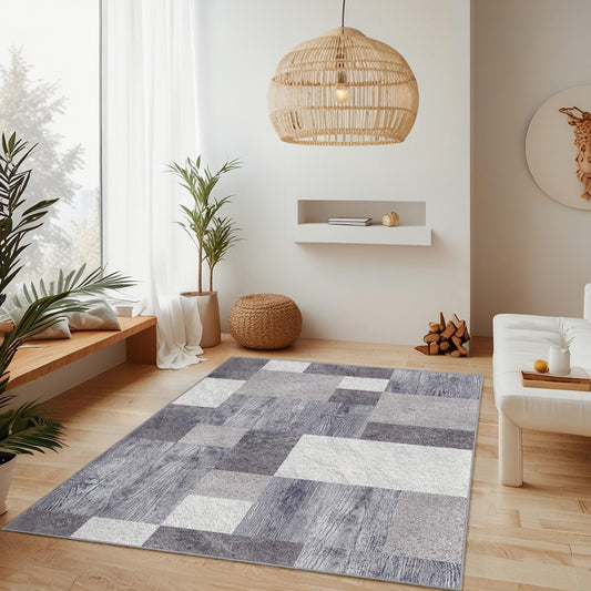 Geometric Patterned Rectangular Area Rug | Modern Gray and White Carpet | Stylish Home Decor | Versatile Living Room Mat