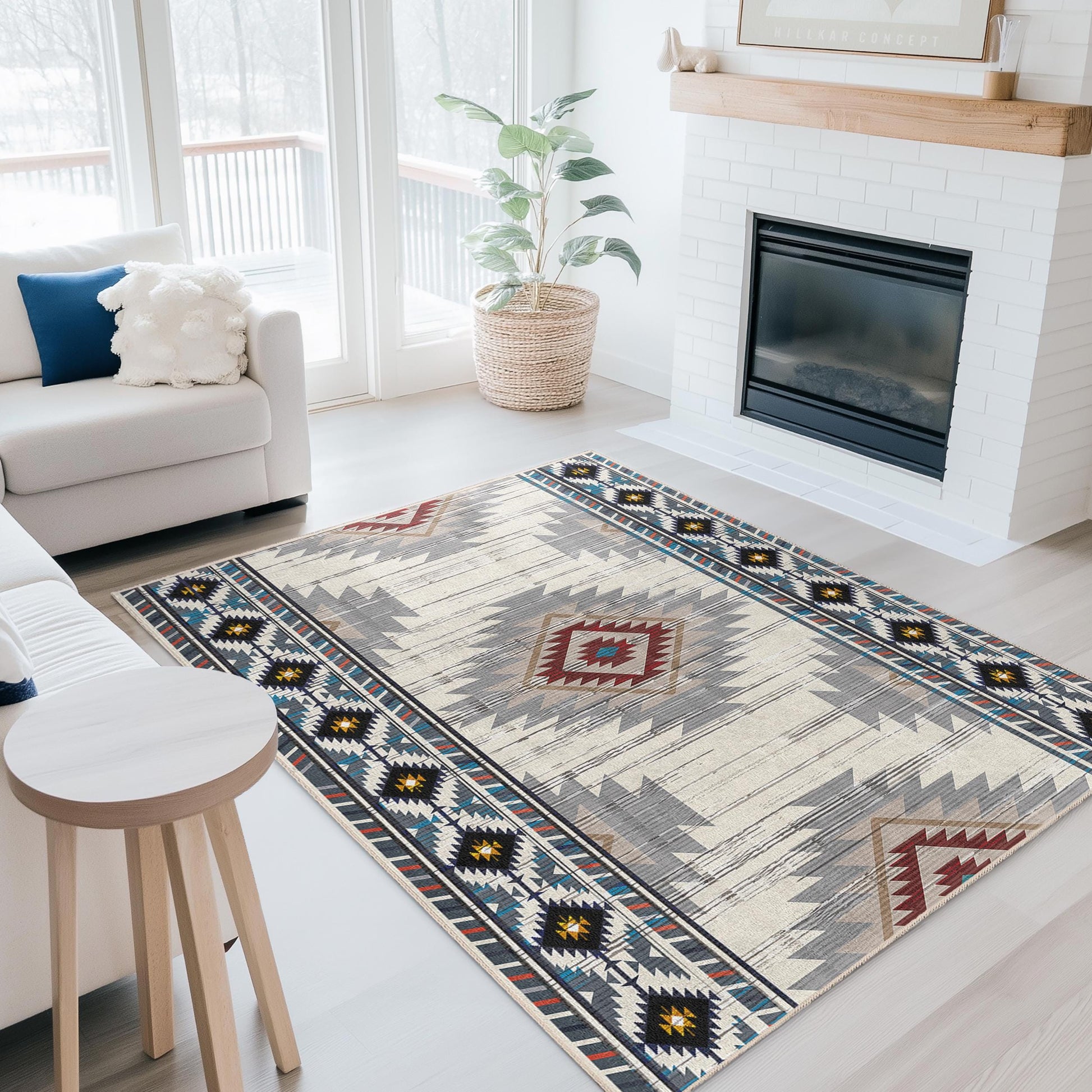 Geometric Patterned Rectangle Area Rug | Modern Bohemian Living Room Carpet | Soft Washable Floor Mat | Stylish Home Decor