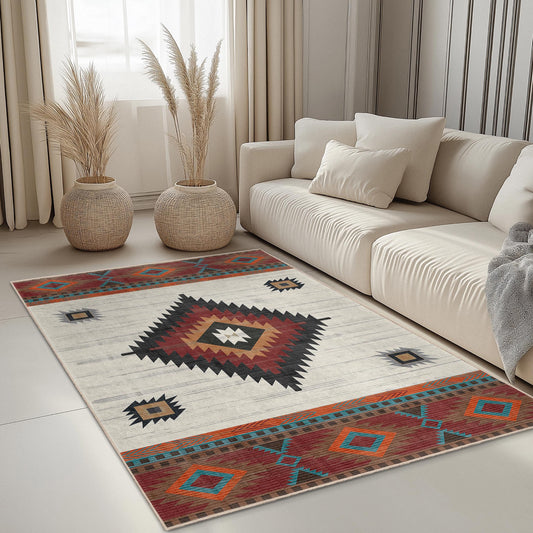 Geometric Diamond Pattern Rectangular Rug | Bohemian Style Floor Mat | Vintage Tribal Area Carpet | Perfect Living Room Decor