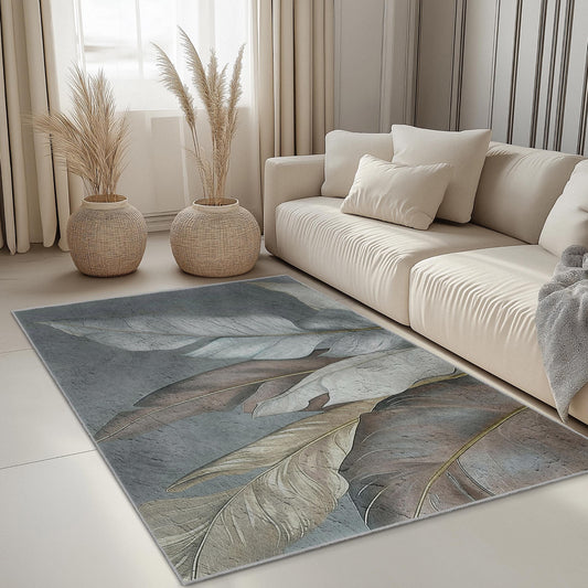 Leaf Print Cotton Rug: Modern Indoor Area Carpet