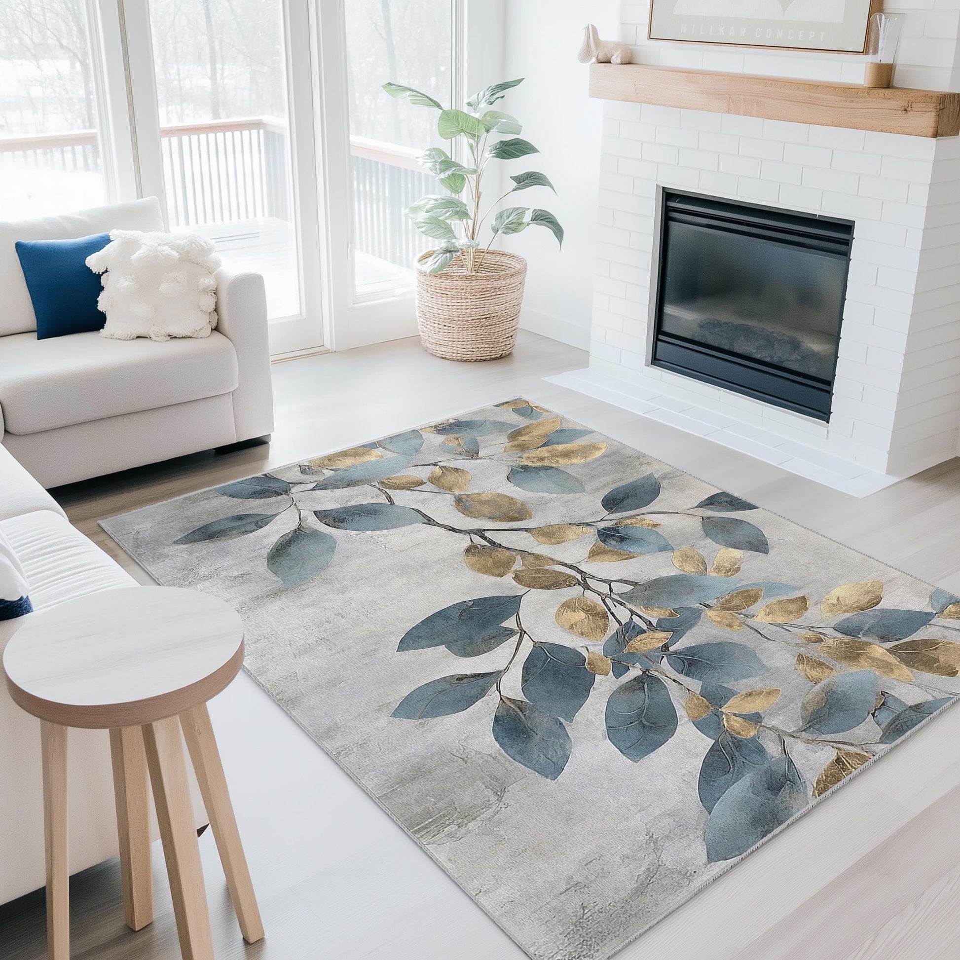 Elegant Leaf Pattern Area Rug | Modern Rectangular Floor Mat | Stylish Home Decor | Soft Cotton Decorative Carpet